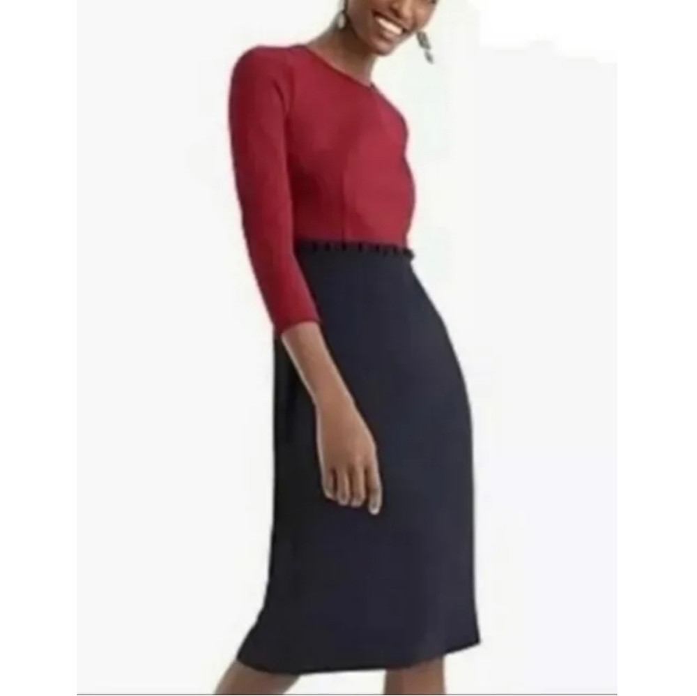 J. Crew Red and Black Midi Dress